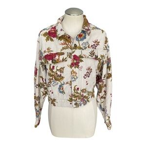 Vintage Lizwear Floral Linen Cropped Jacket – Size S